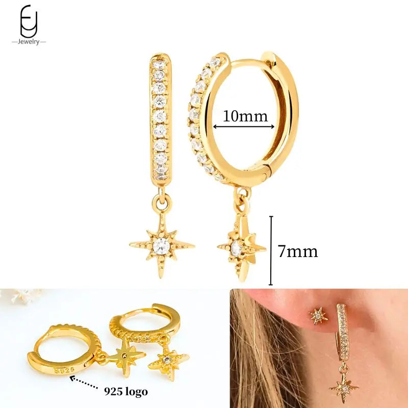 925 Sterling Silver Crystal Drop Earrings for Women - Heart & Flower Studs