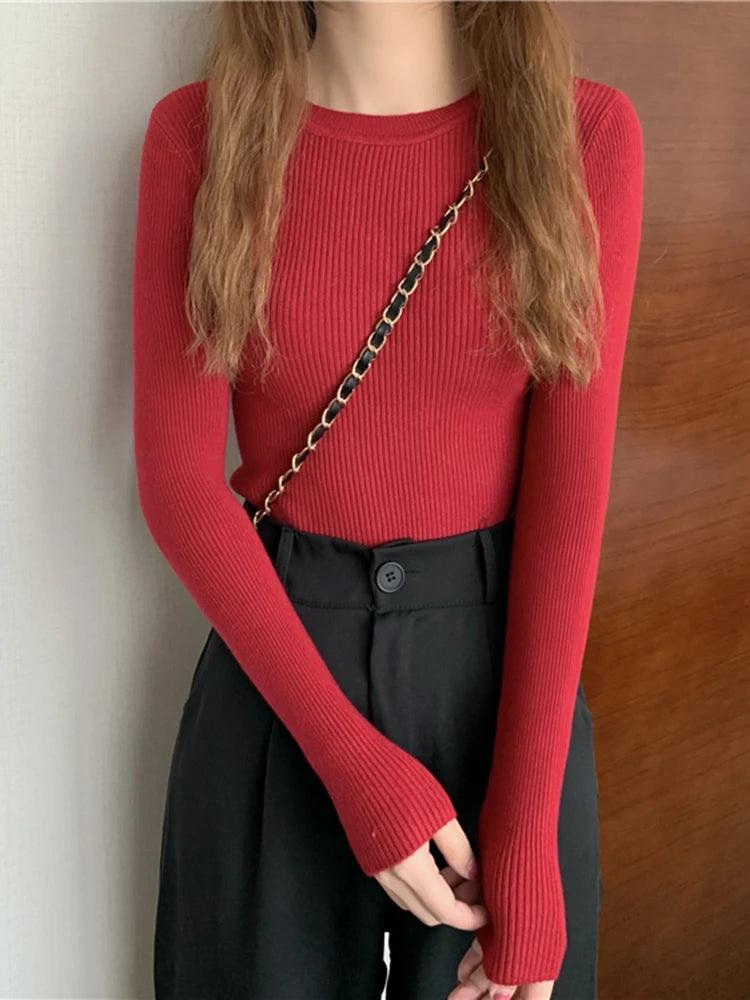 Women's Basic Knit Pullover — Stretch Crew Neck Jumper