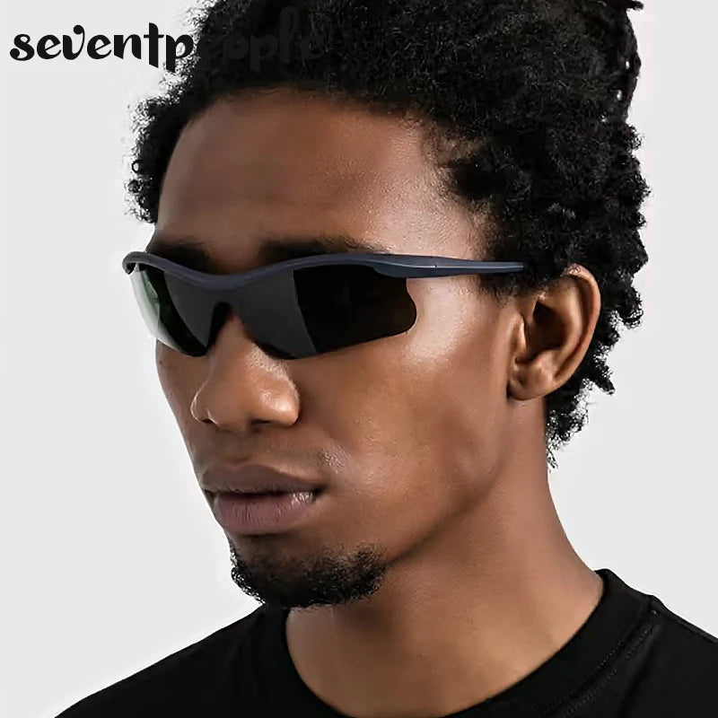 Semi-Rimless Cycling Sunglasses — One-Piece Windproof Lens