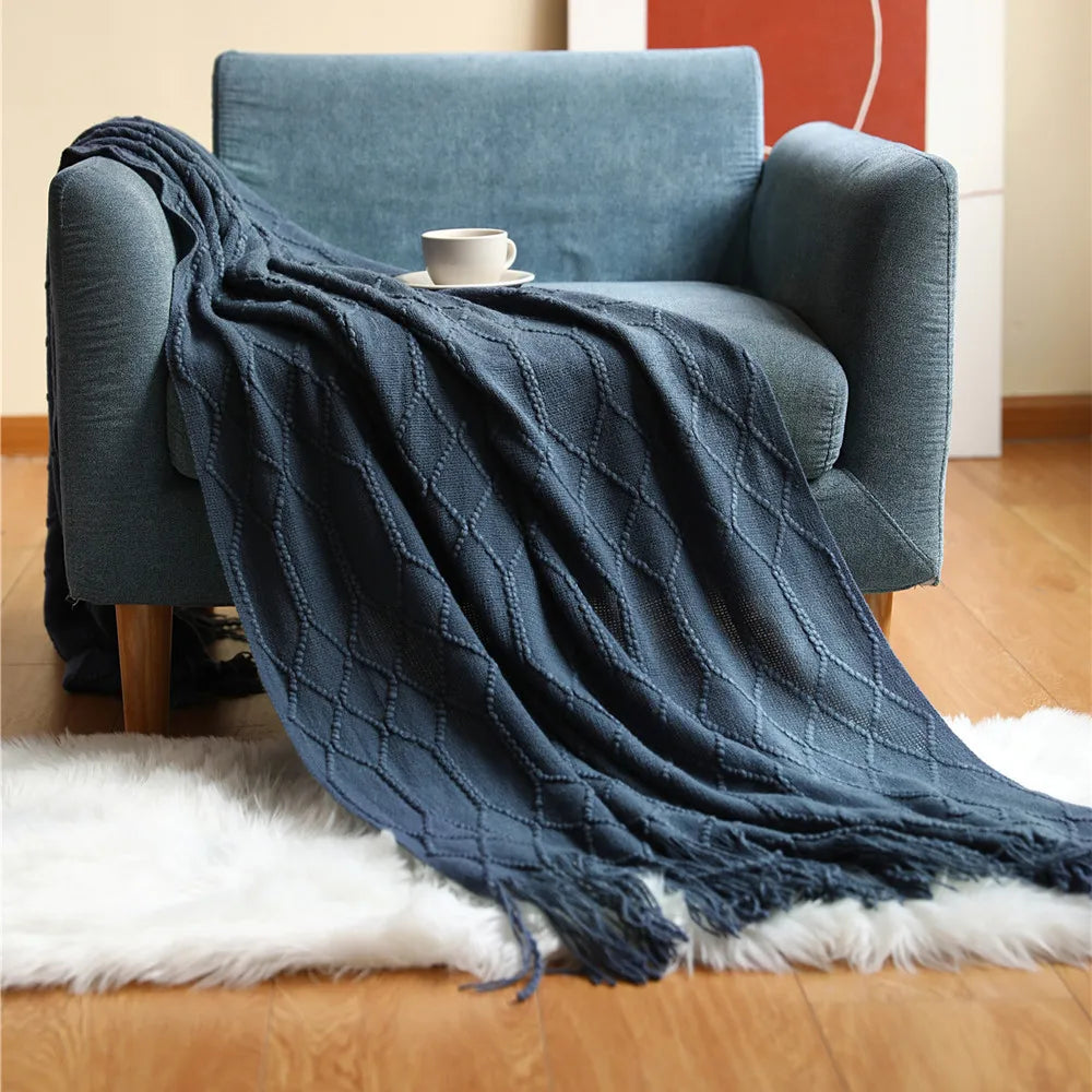 Cable Knit Throw Blanket, Lightweight Farmhouse Throw
