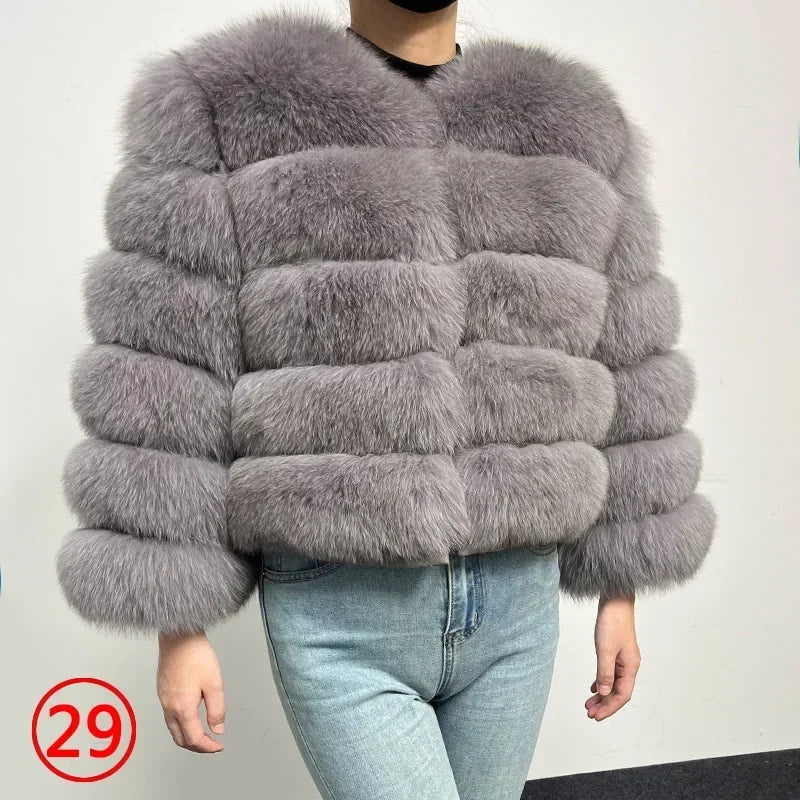 Women's Fox Fur Coat with Detachable Sleeves
