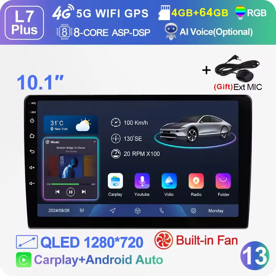 LEHX Universal 2-DIN Android Car Stereo (7"/9"/10") — Wireless CarPlay, Android Auto, GPS, 4G, WiFi