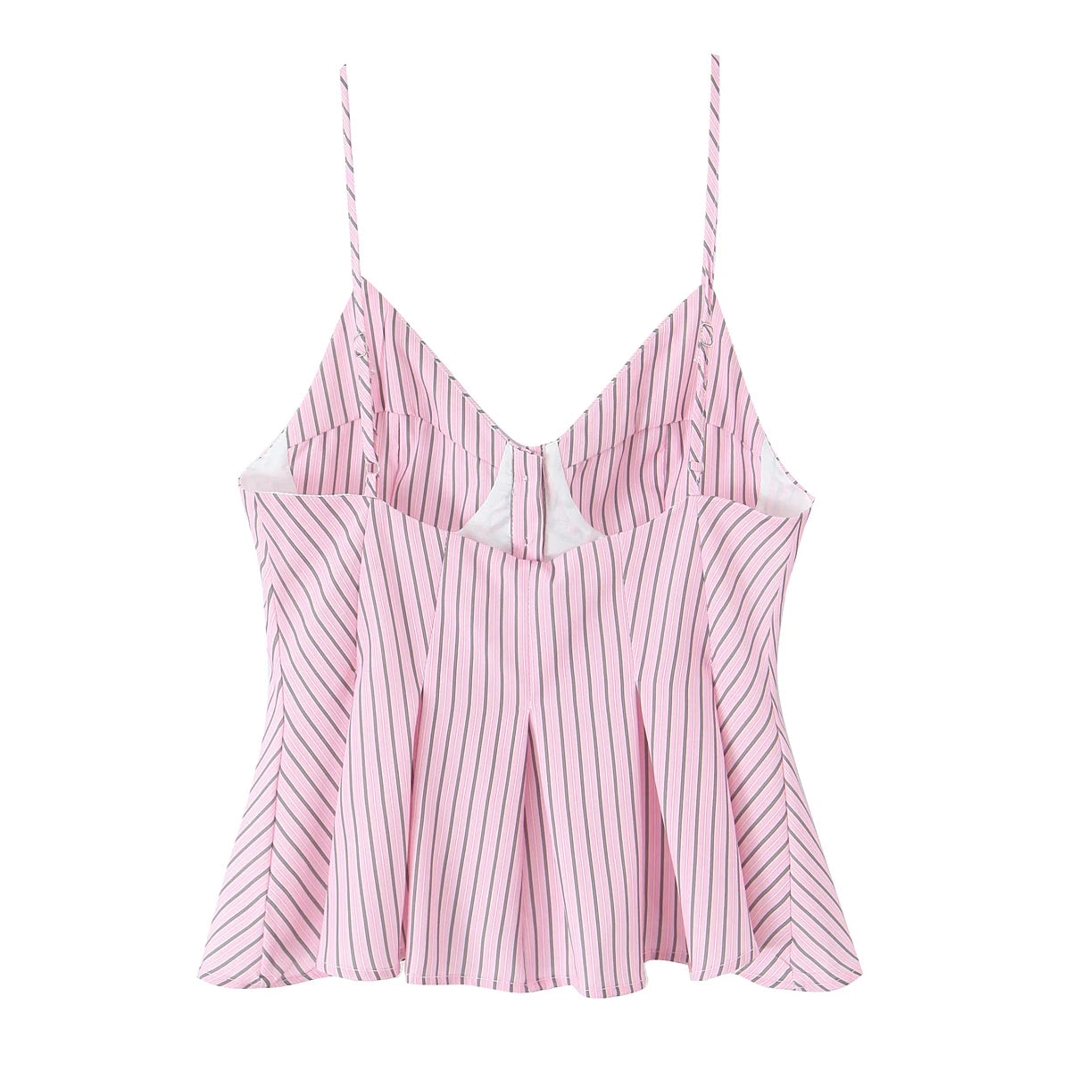 DUOPERI Women 2026 New Fashion Poplin Striped Backless Camisole Thin Straps V-Neck Female Chic Lady Casual Mujer Tops