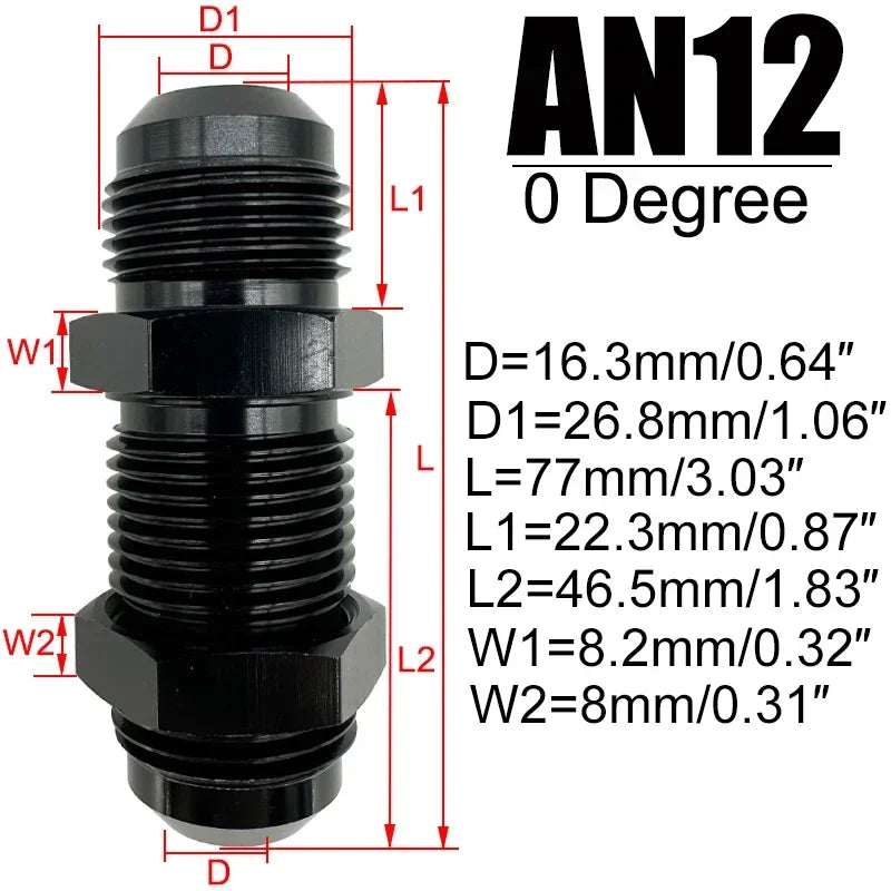 4X 0 Degrees AN3 AN4 AN6 AN8 AN10 AN12 Bulkhead Flare Fitting Union Adapter Fuel Hose Straight Fitting For Tab Rr Wirewall Black