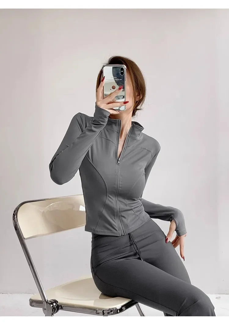 Women's Quick-Dry Yoga Jacket, Slim Zip-Up