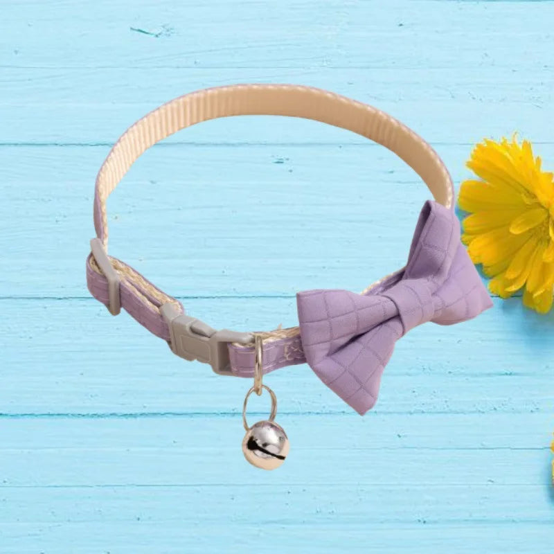 1Pcs/2Pcs Cat Collar with Bell Bow Tie Velvet & Fabric Adjustable Safety Collar for Small Dogs Kittens Pet Supplies