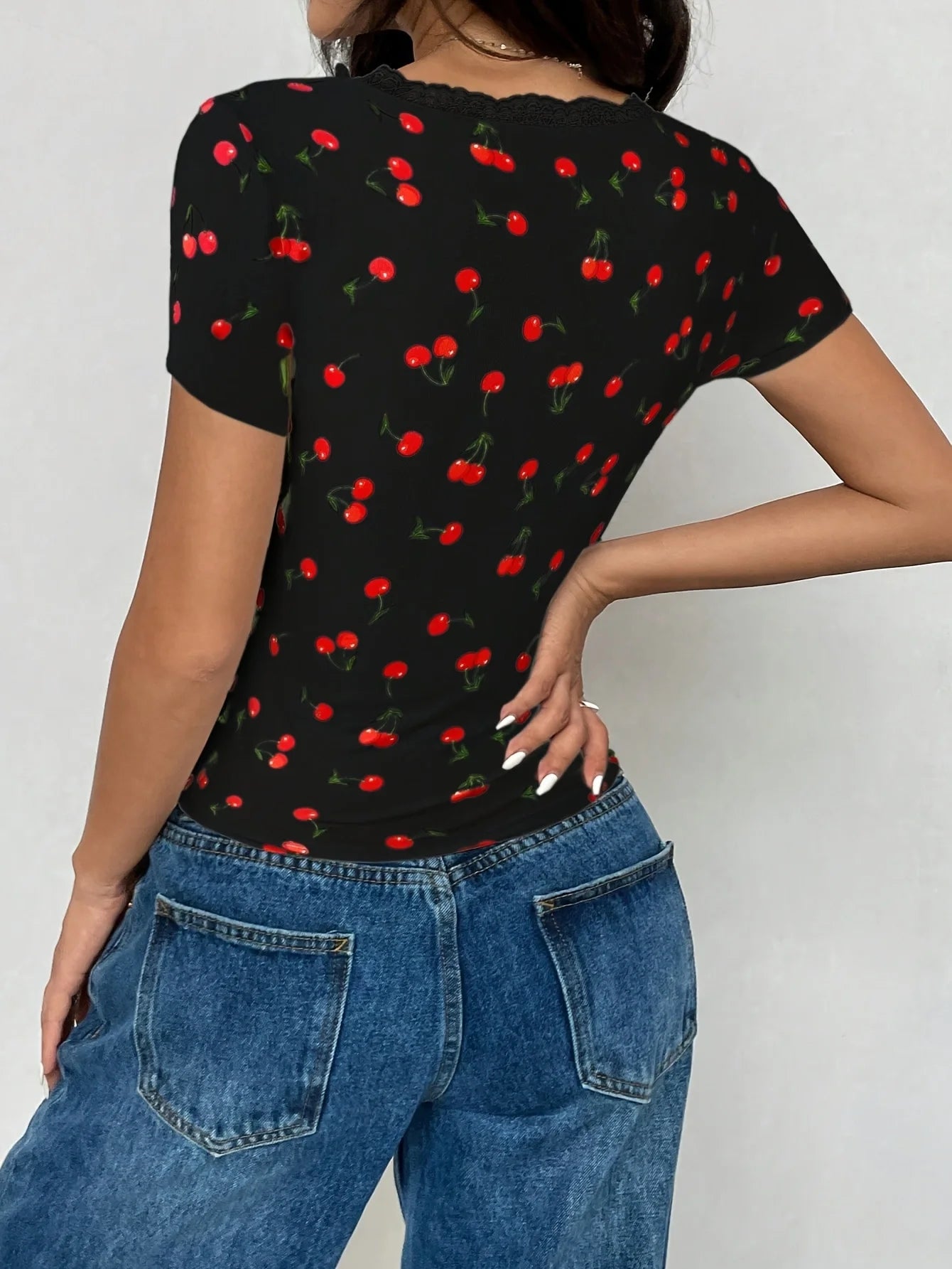Women's Tops Rockabilly Y2K Short Sleeve Tee Floral Print Lace Trim Button Front Crop Shirt Casual Off Shoulder Vintage Blouse