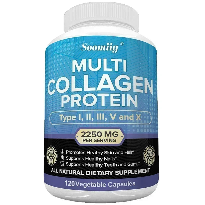 SOOMIIG Multi-Collagen Peptides Capsules – Types I II III V X | Hair, Skin, Nails, Joints & Gut Health | Gluten Free, Non-GMO | 30/60/120 Count