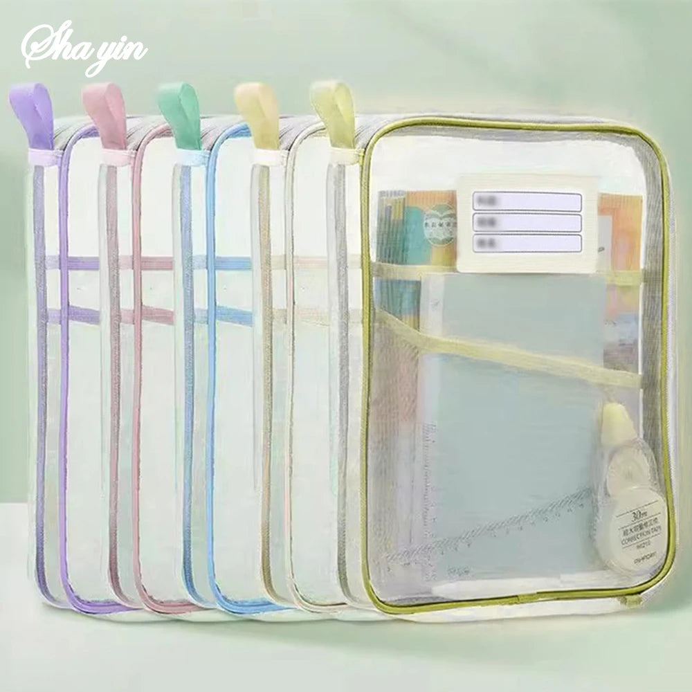 A4 Stationery Storage Bag Double-layer Mesh Zipper Bag Large Capacity Organizer Folders School Office Supplies Stationary Bag