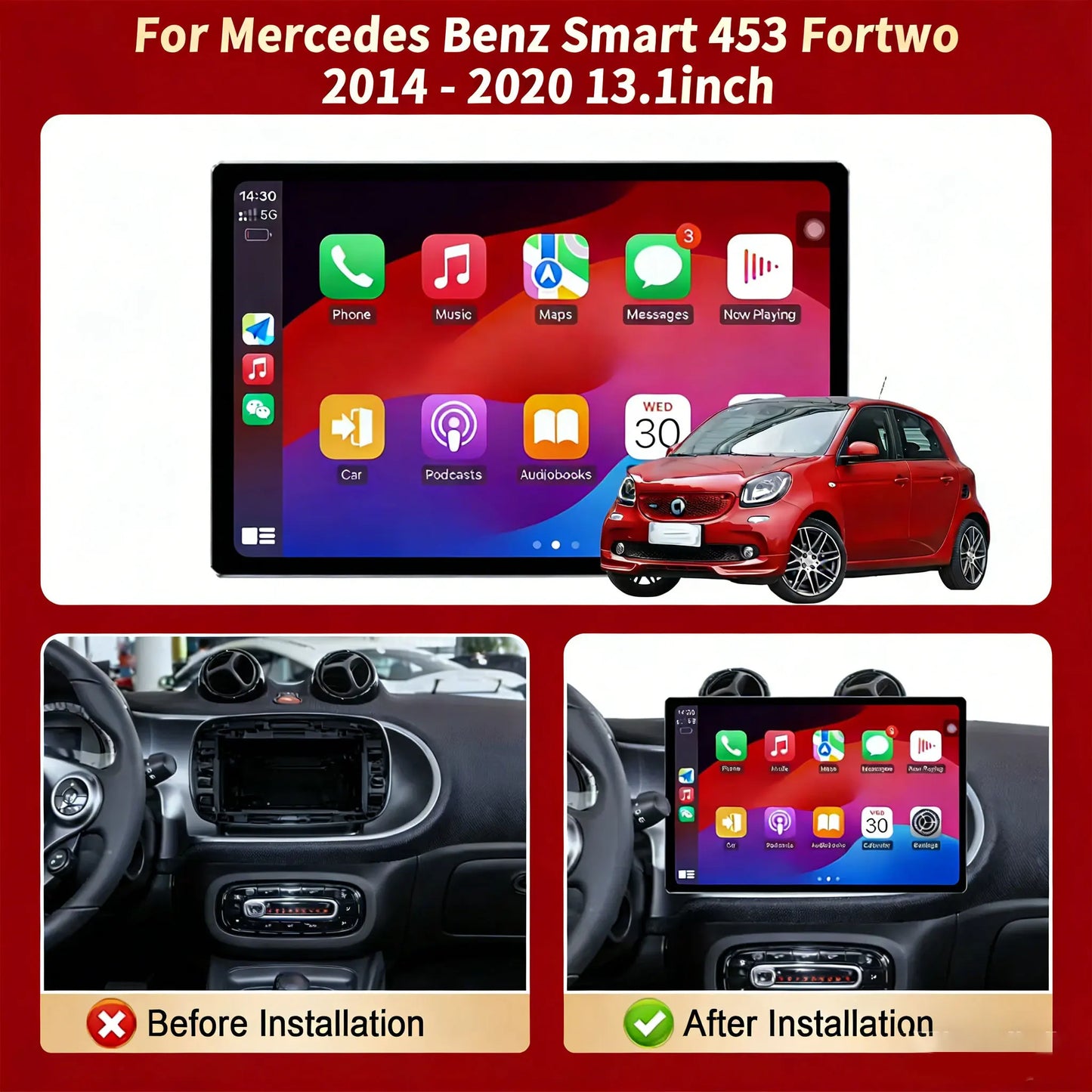 13.1" Android Touchscreen for Mercedes-Benz Smart 453 (2014–2020) — CarPlay, GPS Navigation, WiFi, HD