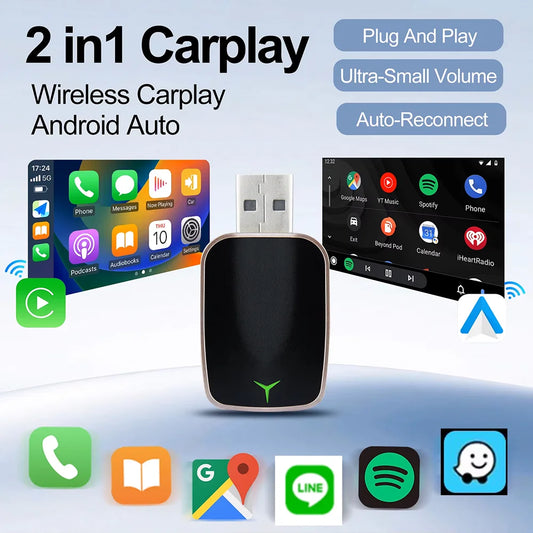 Mini Wireless CarPlay & Android Auto Adapter, Compatible with Mercedes-Benz, Chevrolet, Ford, Honda & Toyota