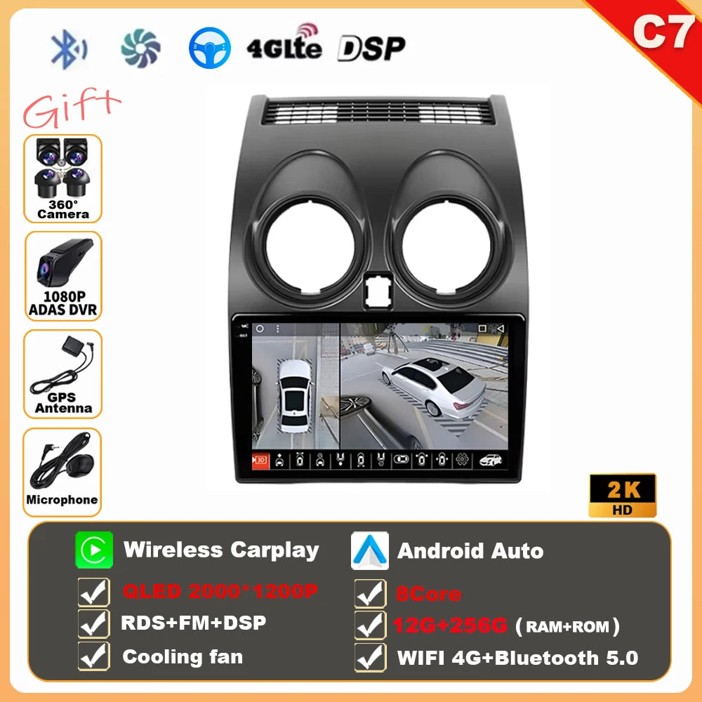 Android 16 Wireless CarPlay Android Auto Car Radio For Nissan Qashqai J10 2006 2007 2008-2013 Smart Intelligent Systems 4G GPS