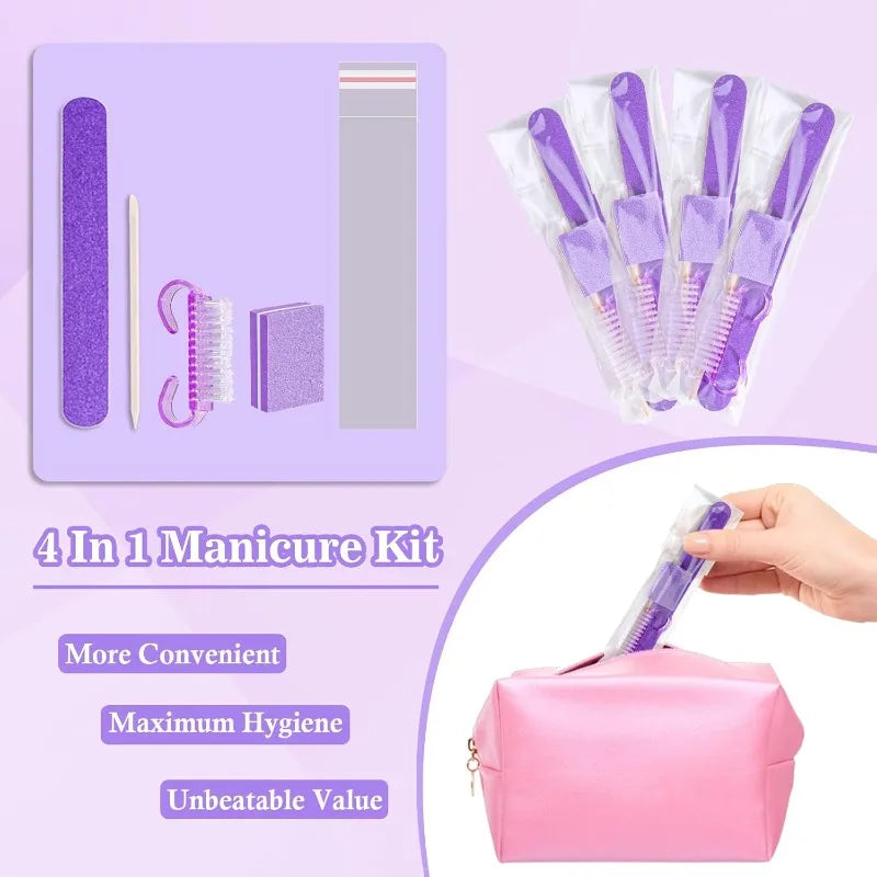 20Sets Disposable Manicure Kit 4 Piece Nail Kit for Travel,Handle Grip Brush,Mini Nail Buffer Nail File and Wood Stick for Gifts