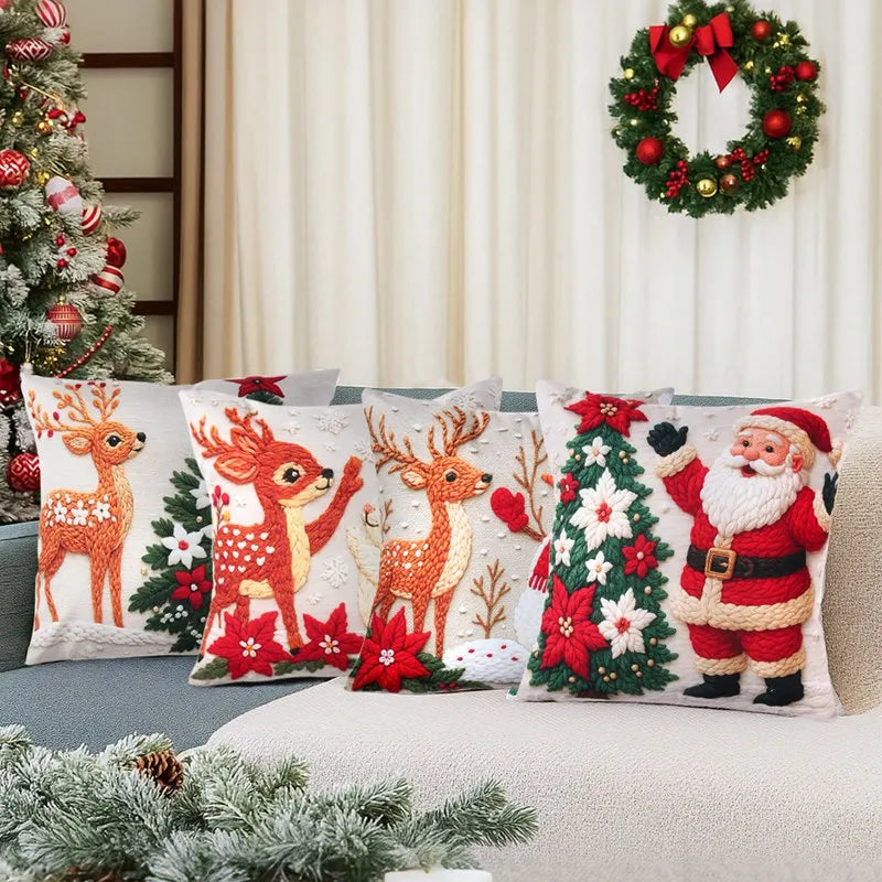 4pcs Merry Christmas Cushion Cover Home Decorations 2026 Christmas Ornament Pillow Case Xmas Navidad Gifts New Year Gifts 2026