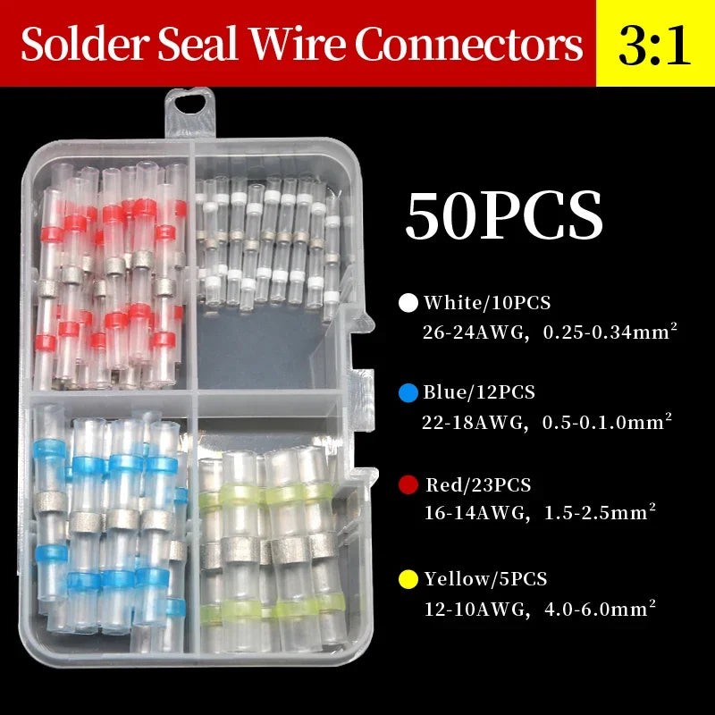 10 ~ 500pcs Solder Seal  Wire Connectors Kit Heat Shrink Butt Crimp Terminals Waterproof Electrical Cable Splice Connector