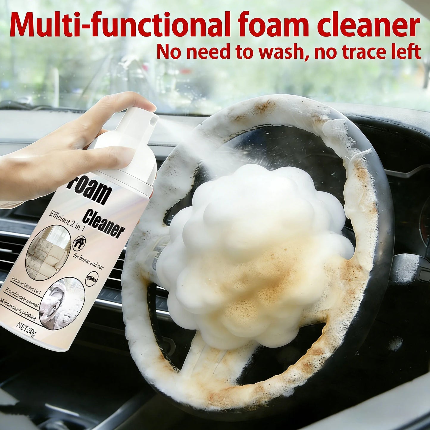 Multifunctional Foam Cleaner Spray – Car Interior, Leather Seat, Sofa & Home Stain Remover | 30g (1–22pc)