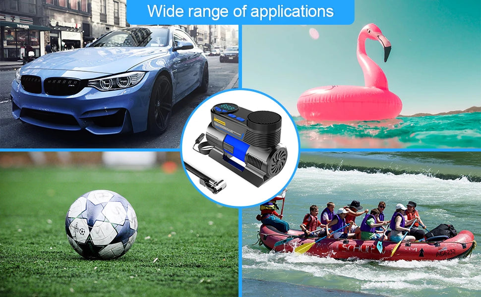 Portable Tire Inflator Air Compressor for Car, DC 12V Auto Tire Pump with Digital Pressure Display
