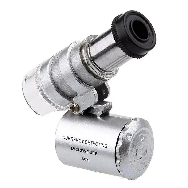 Mini 60X Microscope LED Jewelry Loupe UV Currency Detector Portable Magnifier Magnifying Eye Lens Magnifying Glass Loupe