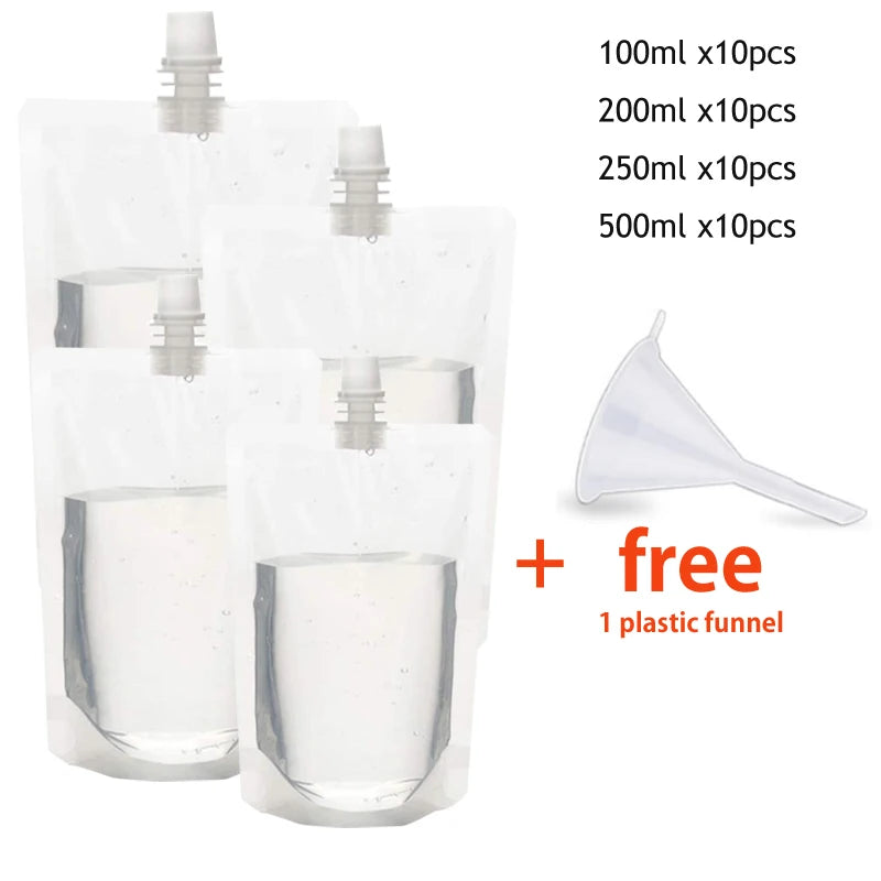 100ml-500ml Travel Drink Spout Pouches Transparent Plastic Bags Sealed Juice Storage Beverage  Ice Cold Drink Pouch Portable