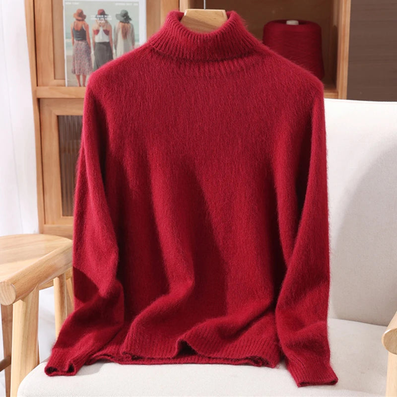 Women's High Collar Knit Sweater, Thick Pullover