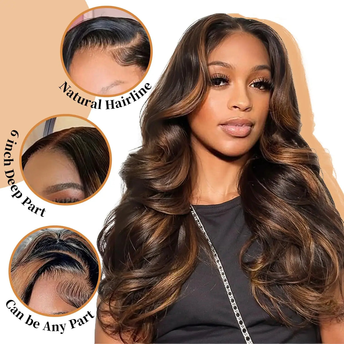 1B/30 Highlight 13x6 Lace Front Human Hair Wigs Ombre Black Brown Colored Preplucked Body Wave Lace Frontal Wig For Women 30Inch