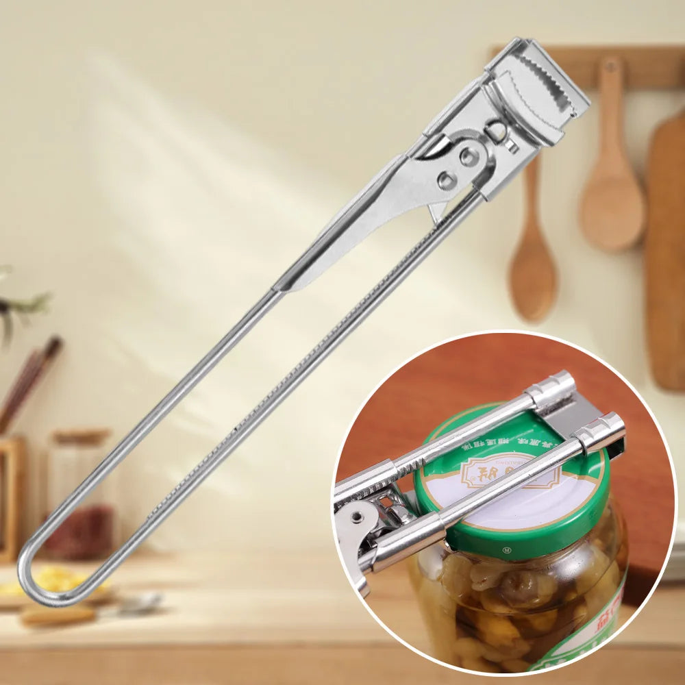 New Adjustable Stainless Steel Can Opener Rotating Non-slip Bottle Opener Twist Multifunctional Manual Can Opener Kitchen Tool