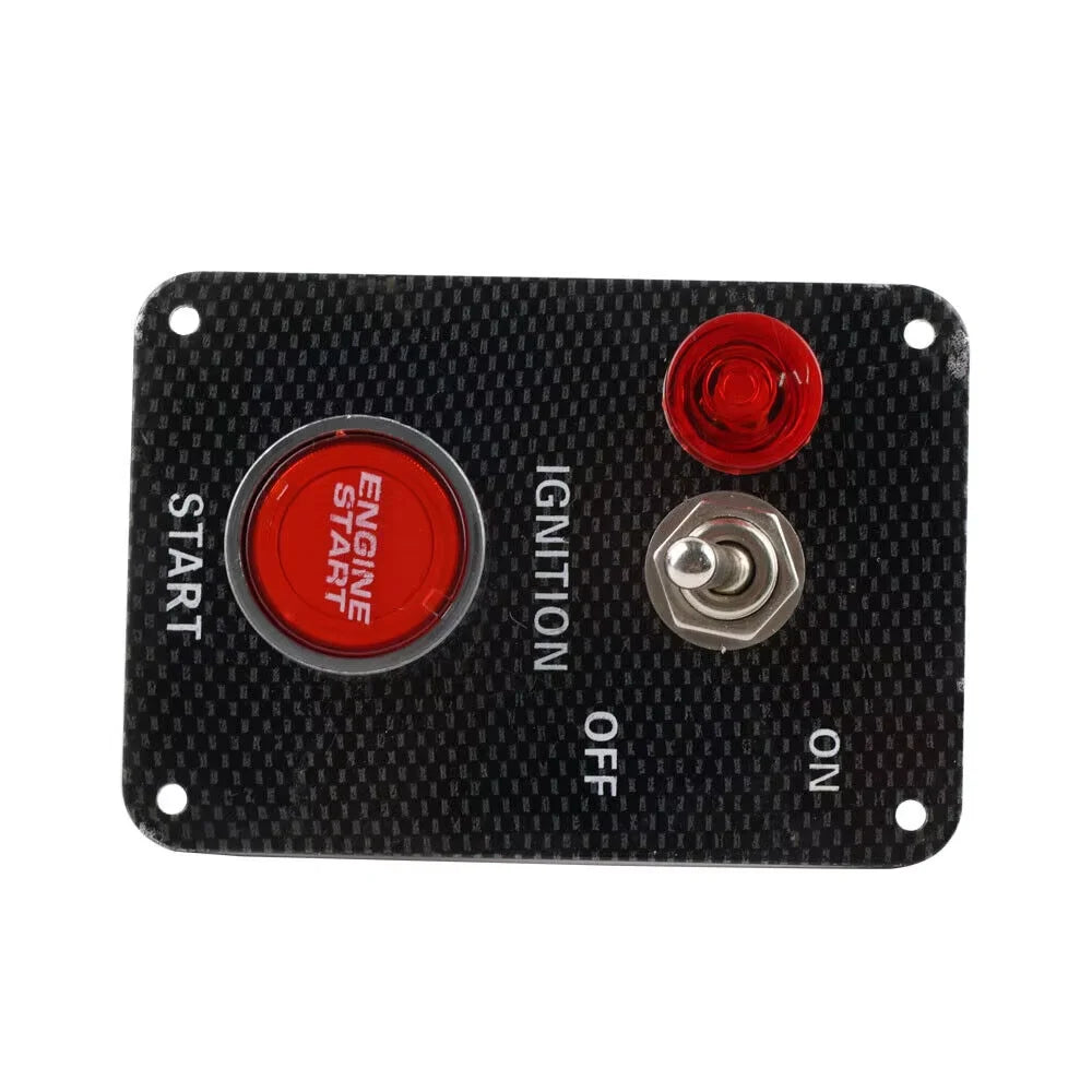 Carbon Fiber Car Switch 2in1 Comb Racing Car Toggle Ignition Switch Panel 12V Engine Start Starter Push Button With Red LED