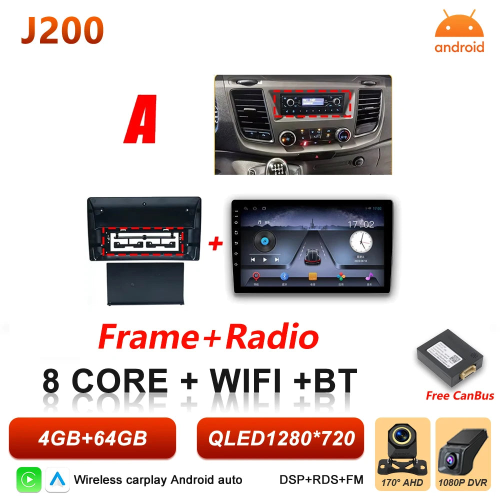 Android 16 Auto Car Radio For Ford Transit Custom 350 Transit V363 Wireless Carplay Multimedia Player GPS Navigation DSP 5G Wifi
