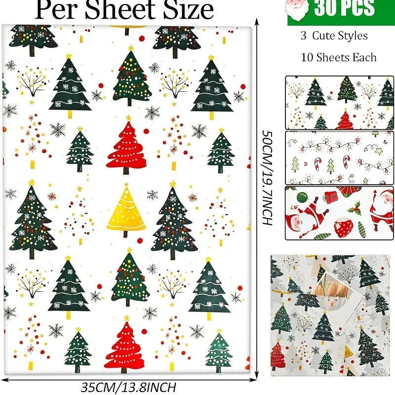 30 Sheets Gift Wrapping Paper/Suitable for Christmas Decor/Gift Bags/Birthdays/Wedding Party Decoration/Box and Basket Filling