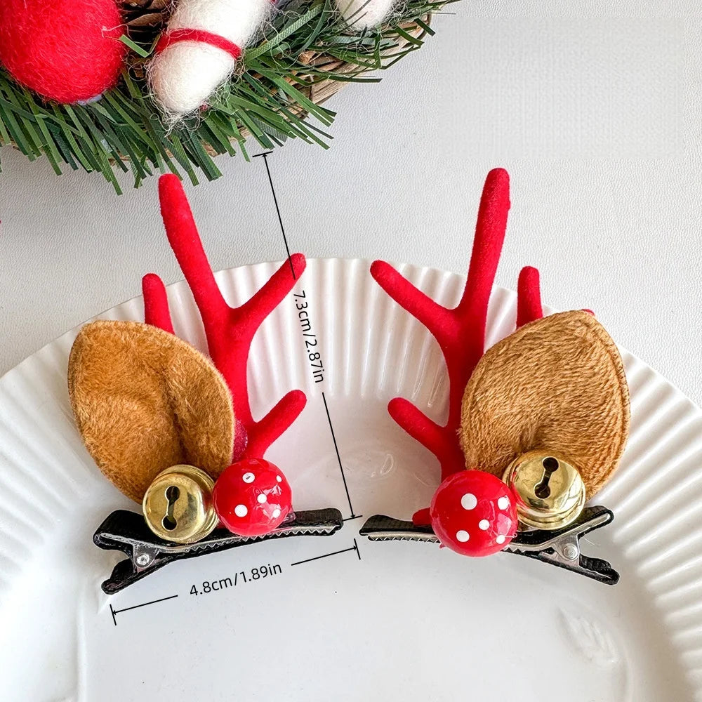 1PC Christmas Hair Clips, Reindeer Antler Hairpins with Bells/Bows/Pinecones, Cute Xmas Hair Accessories for Kids Gift