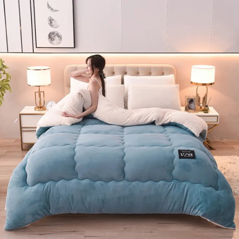 Lamb Fleece Winter Quilt, Thick Warm Comforter