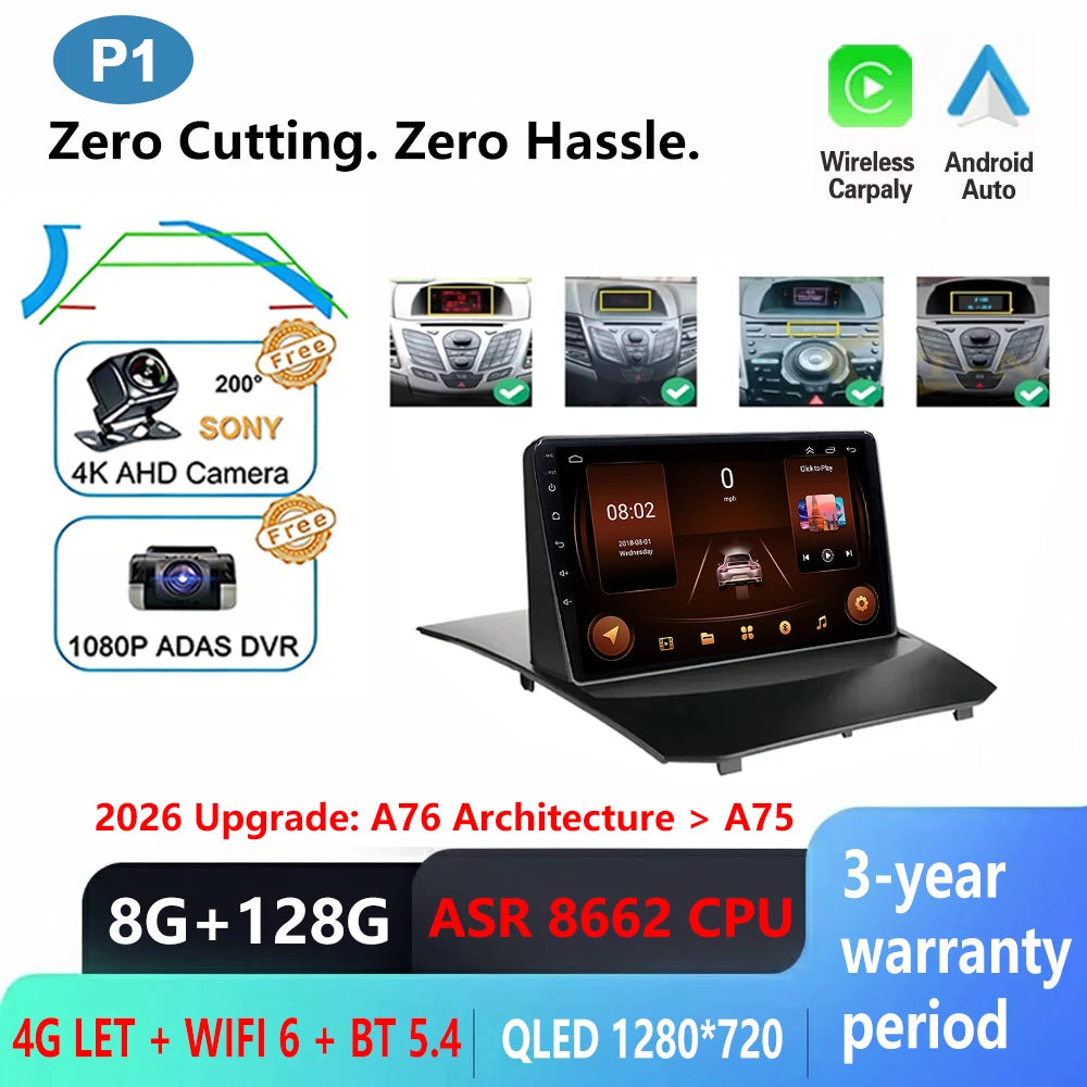 Android Car Stereo for Ford Fiesta MK6/MK7 (2009–2017) — Wireless CarPlay, Android Auto, GPS, 5G WiFi