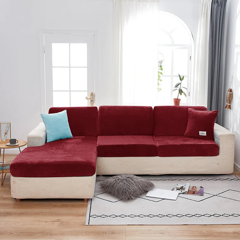 Velvet Sofa Covers for Living Room Elastic Plush Sofa Seat Cushion Cover Soft Couch Slipcover Furniture Protector for Home