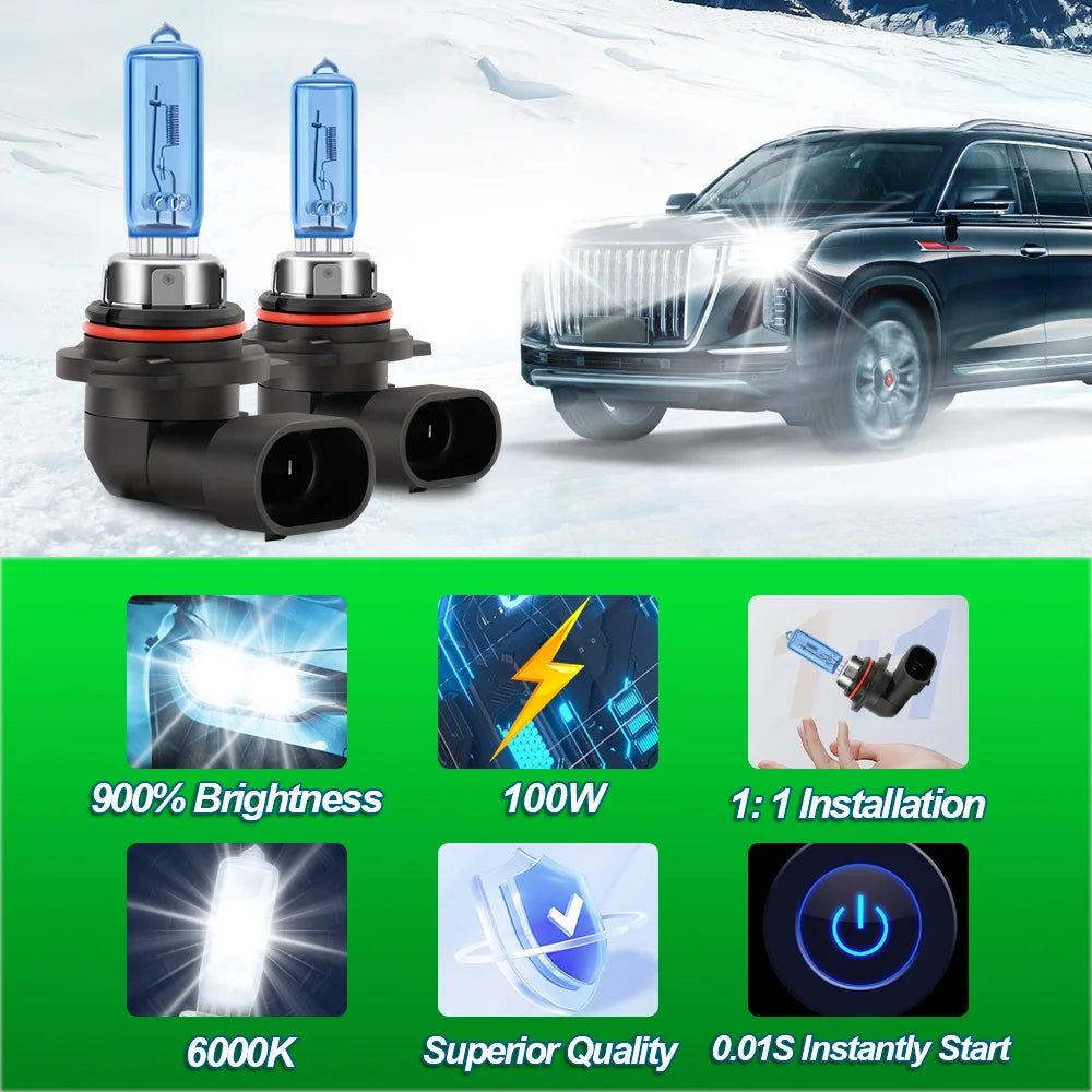 H7 H4 H11 5202 H1 HB3 HB4 H13 6000K White Halogen Headlight Bulbs 100W High Power Fog Light Lamp H8 H9 9007 880 Car Lamp 2 Pack