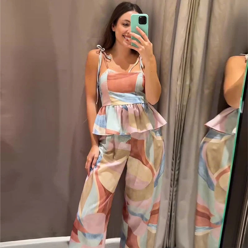 Corset Cami & Pleated Wide-Leg Pants Set — Y2K 2-Piece
