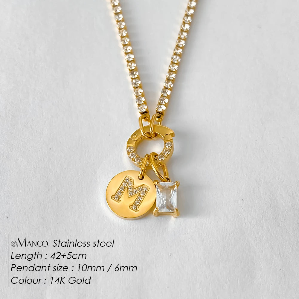 Gold-Plated Initial Letter Necklace – Zircon A-Z Pendant