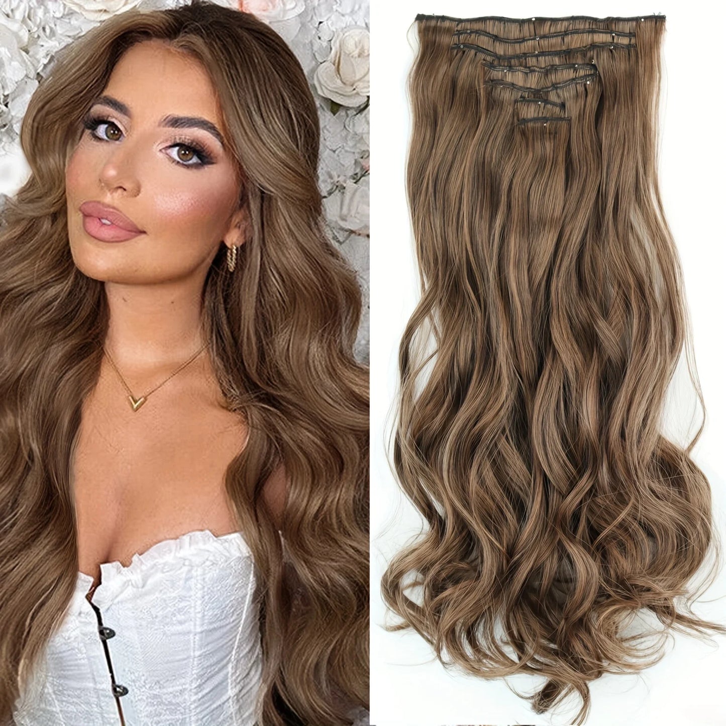 7Pcs/Set 16 Clips Hair Extension Black Long Straight Natural Hair Ombre Hairpiece Heat Resistant Fiber for Women Hairstyle
