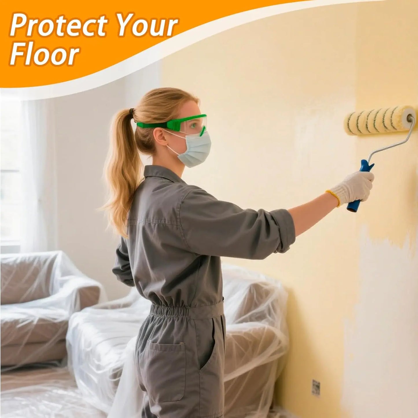 Pre-Taped Masking Film Protection PE Covering Cloth Tape for Living Room Furniture Dust-proof Spray Paint Automobile Painting