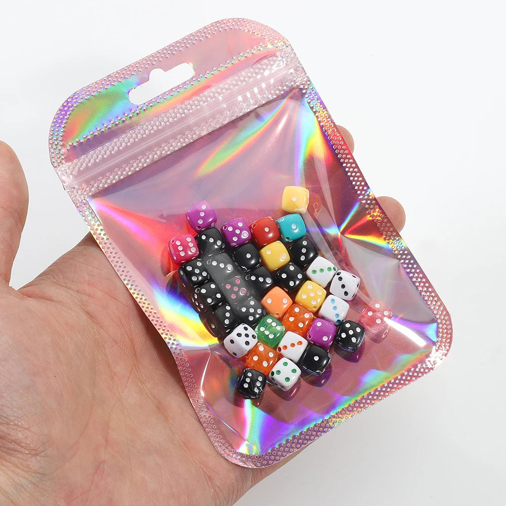 50pcs/lot Pink Laser Ziplock Bags Reusable Plastic Transparent Bags for Jewelry Packaging Cosmetic Retail Display Bags