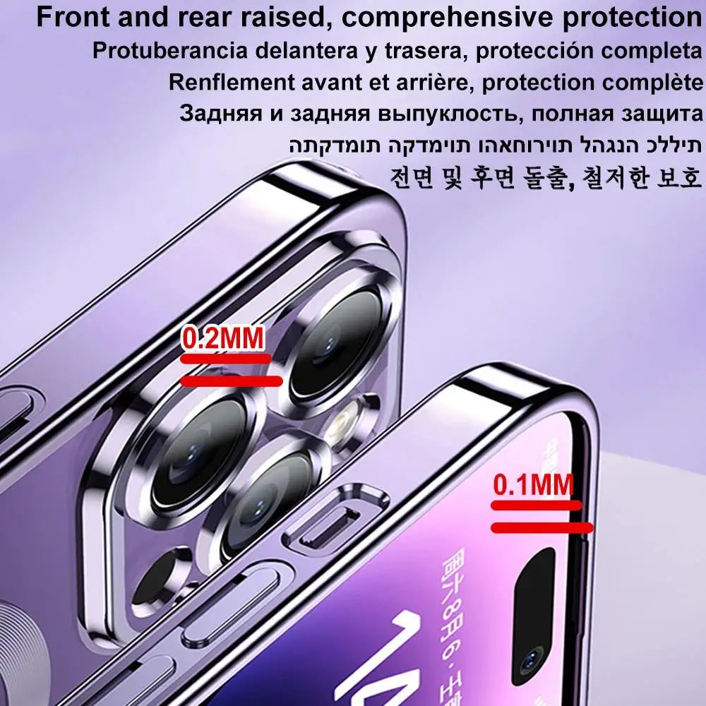 Magnetic Plating Phone Case Compatible with iPhone 11 to 16 Pro Max - Camera Lens Protector, MagSafe Wireless Charging Cover