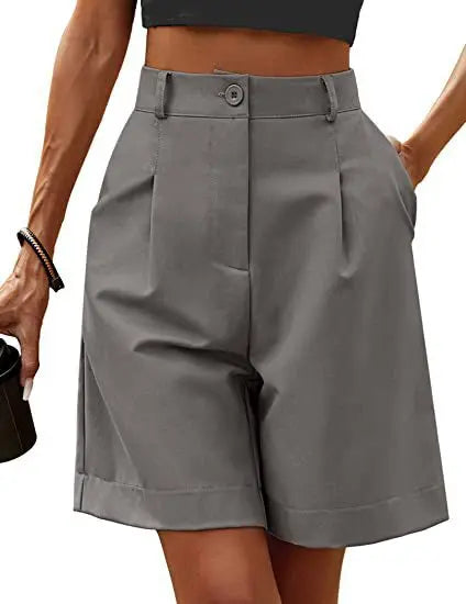 Women's High-Waist Wide-Leg Casual Shorts – Loose Slimming Straight Breathable Street Trend Five-Point Pants