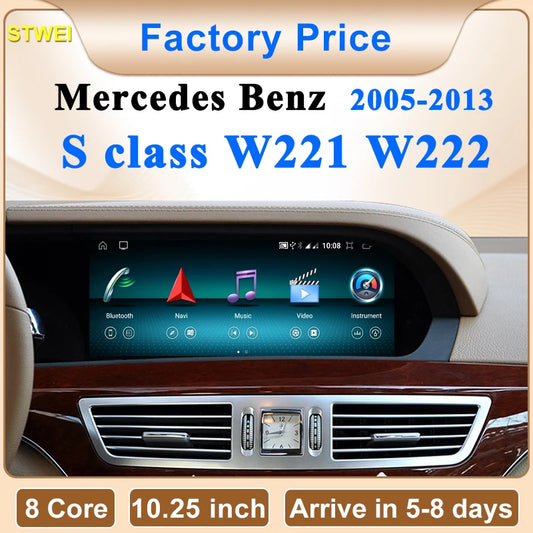 10.25" Wireless CarPlay & Android Auto Display Screen, Compatible with Mercedes-Benz S-Class W221 (NTG 3.0/3.5)