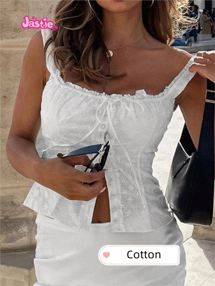 White Lace Tied Square Neck Summer T-shirts Chic Elegant Short Sleeve Tee Cotton Y2K Street Casual Bow Tie-up Top Women