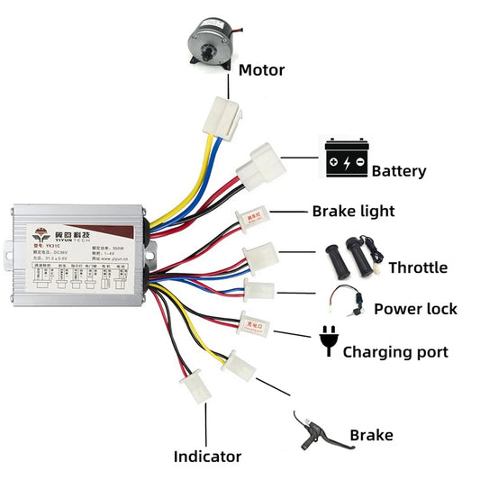 DC Brush Motor Controller For Electric Bicycle Parts 24V/36V/48V Electric Bike Brush Motor Controller 250W/350W/500W/800W