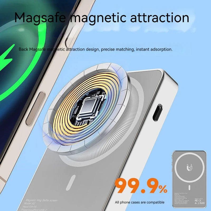 Magnetic Phone Selfie Monitor Screen,For IPhone And Android Smartphones Rear Camera For Real-time Selfie Video Streaming
