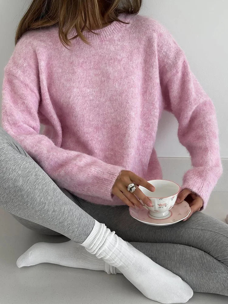 Women's Winter Sweater Warm Pullovers O Neck Knitwear Loose Knit Jumpers Basic Brown Sweaters For Women Winter Pink