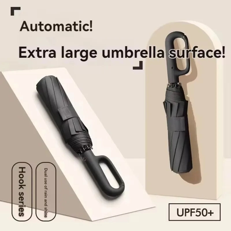 Fully Automatic Umbrella for Men And Women with Ring Buckle Design Large Rib Strong Sunshade Double Umbrella Folding Compact