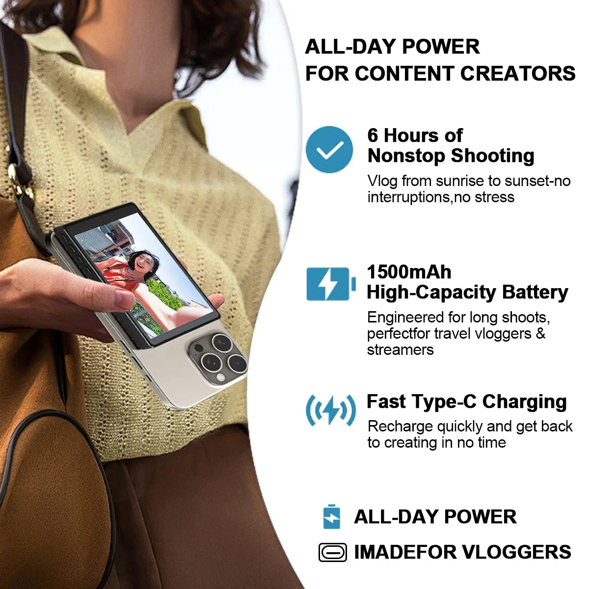 Wireless Monitor Rear Camera Screen Smartphone Selfie Magnetic Screen For Vlog Live Stream Video Recording Outdoor Selfie tool