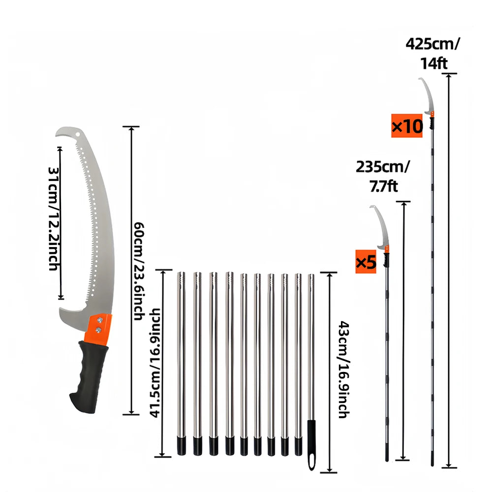 Telescopic Double-Hook Pruning Saw – Extendable High-Reach Tree & Fruit Branch Cutter