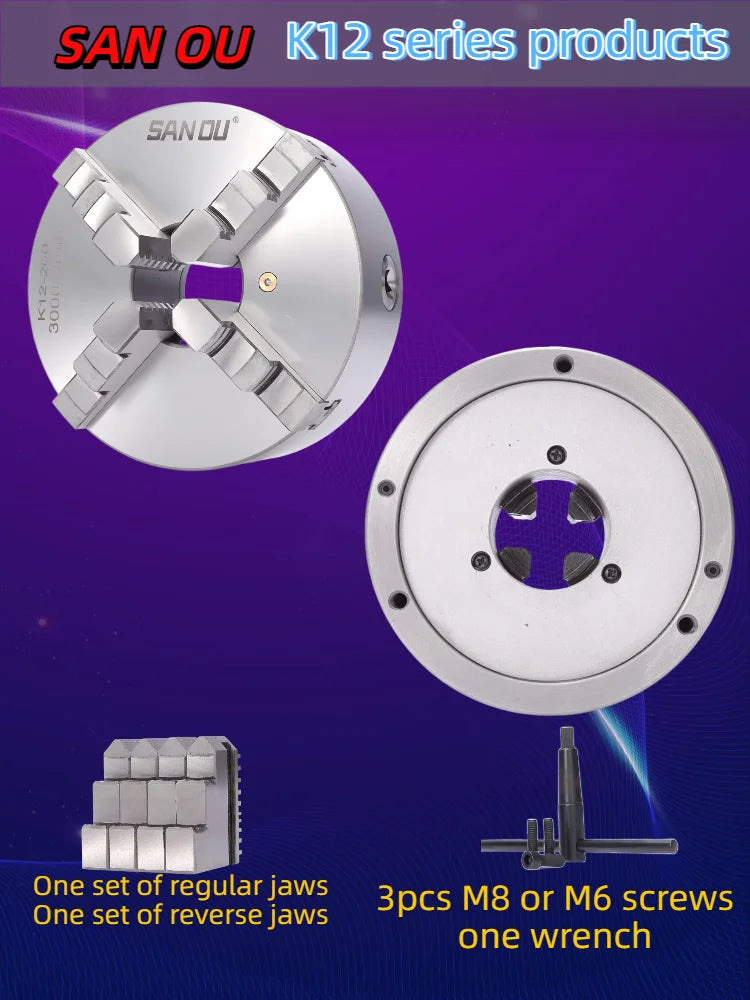 80/100/125mm Precision 4-Jaw Self-Centering Lathe Chuck - Iron & Steel Wide Clamping Range Automatic Centering for Machine Tools